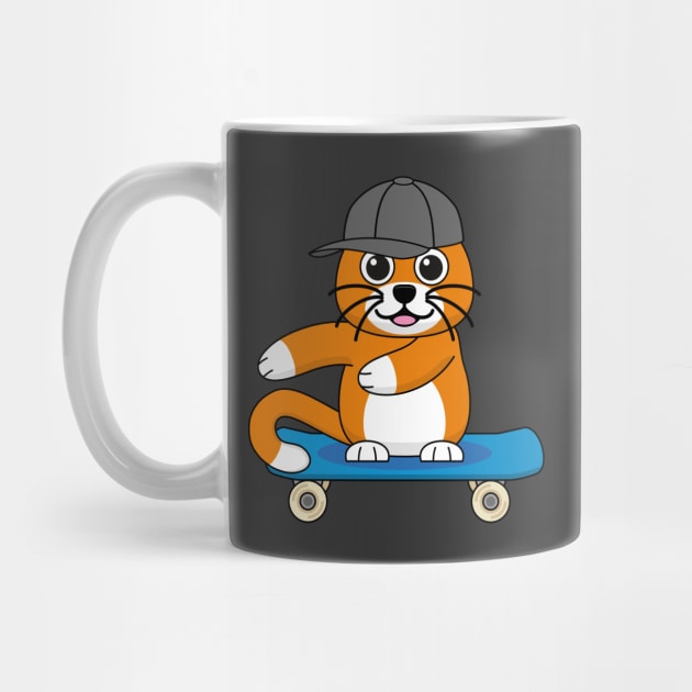 Cute Orange Cat on Skateboard Cartoon by BirdAtWork